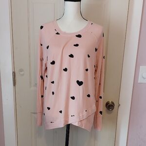 Philisophy Pink Black Heart Scoop Neck Soft Stretchy Sweatshirt Size XL